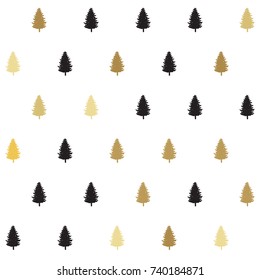 christmas seamless pattern. new year hand drown firs wrapping paper design, winter holiday decoration, black and gold christmas trees modern background