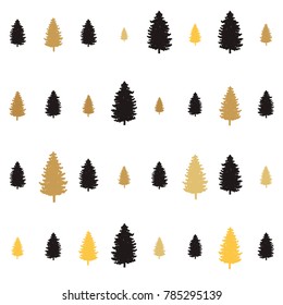 christmas seamless pattern. new year hand drown firs wrapping paper design, winter holiday decoration, black and gold christmas trees modern background
