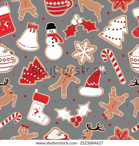 Christmas Seamless Pattern. Christmas and New year Holiday Repeatable Pattern. Decorative Elements Texture for Wallpaper, Gift Wrapping paper, Card or Banner Template or Fabric Textile Prints.