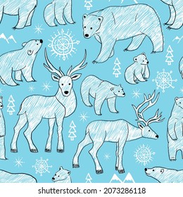 christmas seamless pattern north reindeer and bears