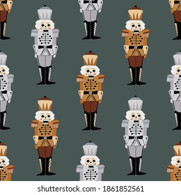 Christmas seamless pattern. Nutcracker seamless pattern. Great for wrapping, package, cards. With dark background.