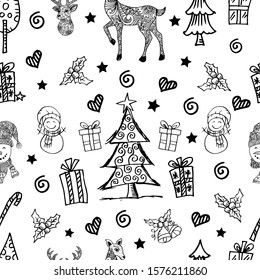 Christmas seamless pattern on black and white