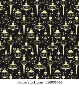 Christmas seamless pattern on the black background. Vector illustration.