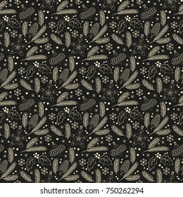 Christmas seamless pattern on the black background. Vector illustration.