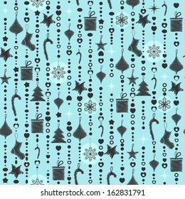 Christmas seamless pattern on a blue background with gray garlands
