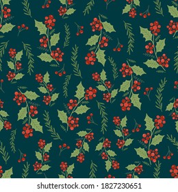 Christmas seamless pattern on dark background with Pine tree.Holiday background.