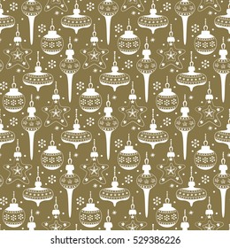 Christmas seamless pattern on the golden background. Vector illustration.