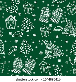 christmas seamless pattern on green background