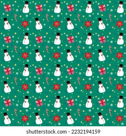 Patrón de Navidad sin fisuras sobre fondo verde. Fondo de pantalla temático de la temporada de saludos. Diseño plano.