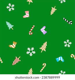 Patrón ininterrumpido de Navidad sobre fondo verde con elementos de navidad