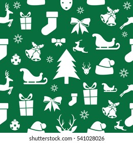 Christmas seamless pattern on a green background. Vector illustration