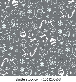 Christmas Seamless Pattern On Grey Background. Vector illustration. EPS8