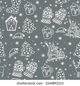 christmas seamless pattern on grey background