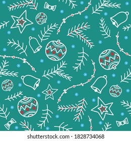 Christmas seamless pattern on mint green background