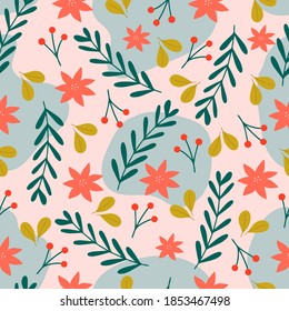 Christmas seamless pattern on pink background 
