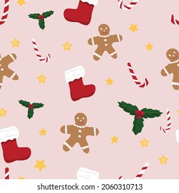 Christmas seamless pattern on the pink background