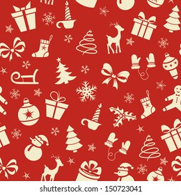 Christmas seamless pattern on red background