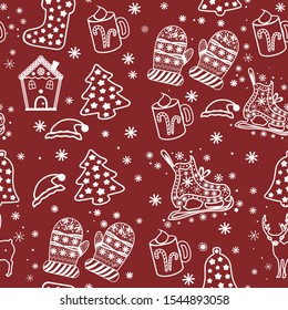 christmas seamless pattern on red background