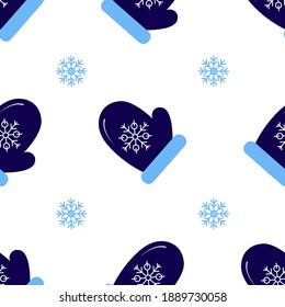 Christmas seamless pattern, on red background. Gloves, snowflake, mitten. Winter holidays concept. For wallpaper, scrapbooking, clothes fabric textile Vector neew year backdrop