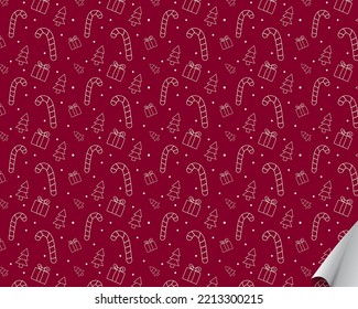 Christmas Seamless pattern on red background.