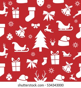 Christmas seamless pattern on a red background. Vector illustration