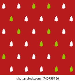 christmas seamless pattern on red. new year hand drown firs wrapping paper design, winter holiday decoration, white and green christmas trees modern background