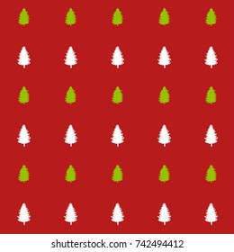 christmas seamless pattern on red. new year hand drown firs wrapping paper design, winter holiday decoration, white and green christmas trees modern background