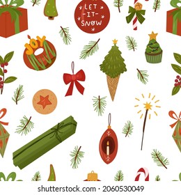 Christmas seamless pattern on white background.