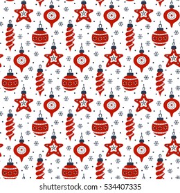 Christmas seamless pattern on the white background. Vector illustration.