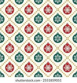 Christmas seamless pattern. Christmas ornaments ball on white background. Design for textiles, gift wrapping paper