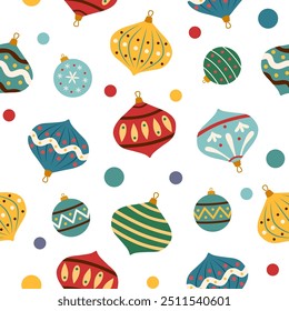 Christmas seamless pattern of Christmas ornaments on white background. Christmas background. Christmas concept.