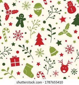 Christmas seamless pattern with ornaments. Vector