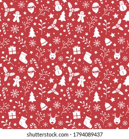 Christmas seamless pattern with ornaments. Vector