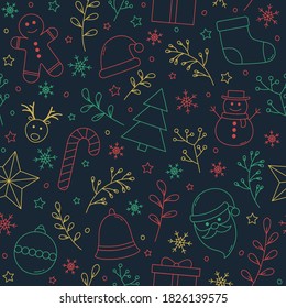 Christmas seamless pattern with ornaments. Vector