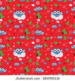 christmas seamless pattern with owls