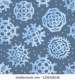 Christmas seamless pattern. Paper craft design, cut out by scissors from paper. Vector craft illustration with snowflakes.