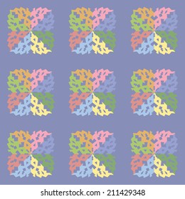 Christmas seamless pattern with paper snowflakes. Many-colored silhouettes on lilac background. Vector illustration