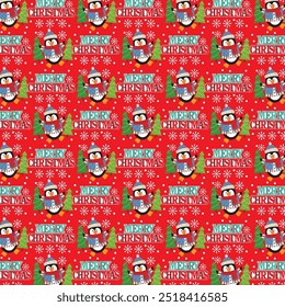 Weihnachten nahtloses Muster mit Pinguin und Schriftzug
