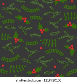 Christmas seamless pattern pine leaves with clipping mask, easy to editable