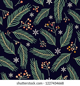 Christmas seamless pattern with pine tree branches