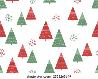 Christmas seamless pattern with pine tree and snowflakes on white background vector.