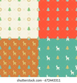 Christmas seamless pattern, pine tree and reindeer collection, flat design