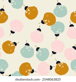 Christmas seamless pattern with pink, blue, yellow tree toys. Stylish background. Repeating vector design element for print