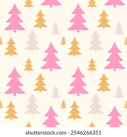 Natal padrão sem emenda com abetos cor-de-rosa e dourado. fundo festivo minimalista