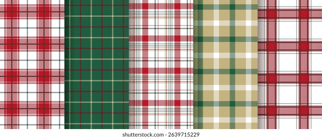 Christmas seamless pattern. Plaid tartan background. Check print. Flannel red green textures. Set gingham fabric. Shirt textile. Lumberjack cloth. Vichy abstract tablecloth. Vector illustration