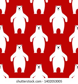 Christmas seamless pattern. Polar bear on a red background.