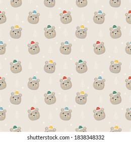 Christmas seamless pattern with polar bear isolated on gray background. vector Illustration.