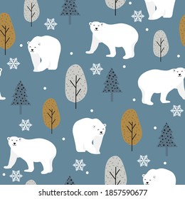 Christmas seamless pattern with polar bear background, Winter pattern with white bear, wrapping paper, winter greetings, web page background, Christmas and New Year greeting cards