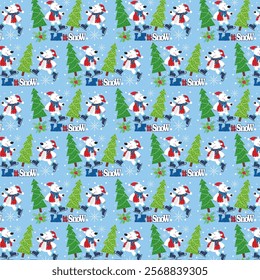 Christmas seamless pattern with polar bear and tree