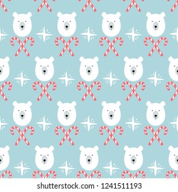 Christmas seamless pattern with polar bears. Background for design and decoration textile, covers, package, wrapping paper.
